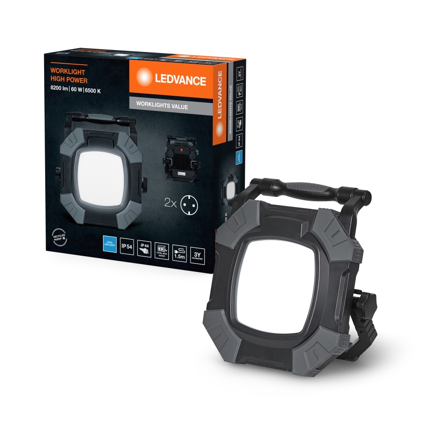 Ledvance - Lámpara de trabajo LED regulable con 2 enchufes WORKLIGHT VALUE LED/60W/230V IP54