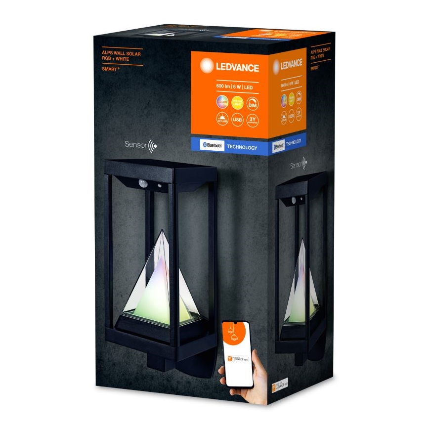 Ledvance - LED RGBW Aplique solar regulable con sensor SMART+ ALPS LED/6W/3,7V 3000K IP44