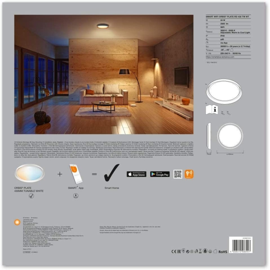 Ledvance - LED Plafón regulable SMART+ PLATE LED/24W/230V 3000K-6500K Wi-Fi