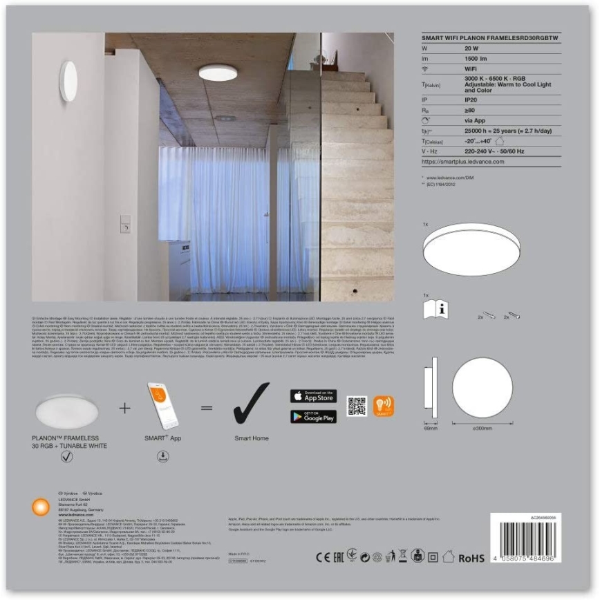 Ledvance - LED RGB+TW Plafón regulable SMART+ FRAMELESS LED/20W/230V 3000K-6500K
