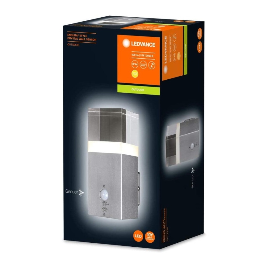 Ledvance - Luminaria de pared LED para exteriores con sensor CRYSTAL 1xLED/5W/230V IP44