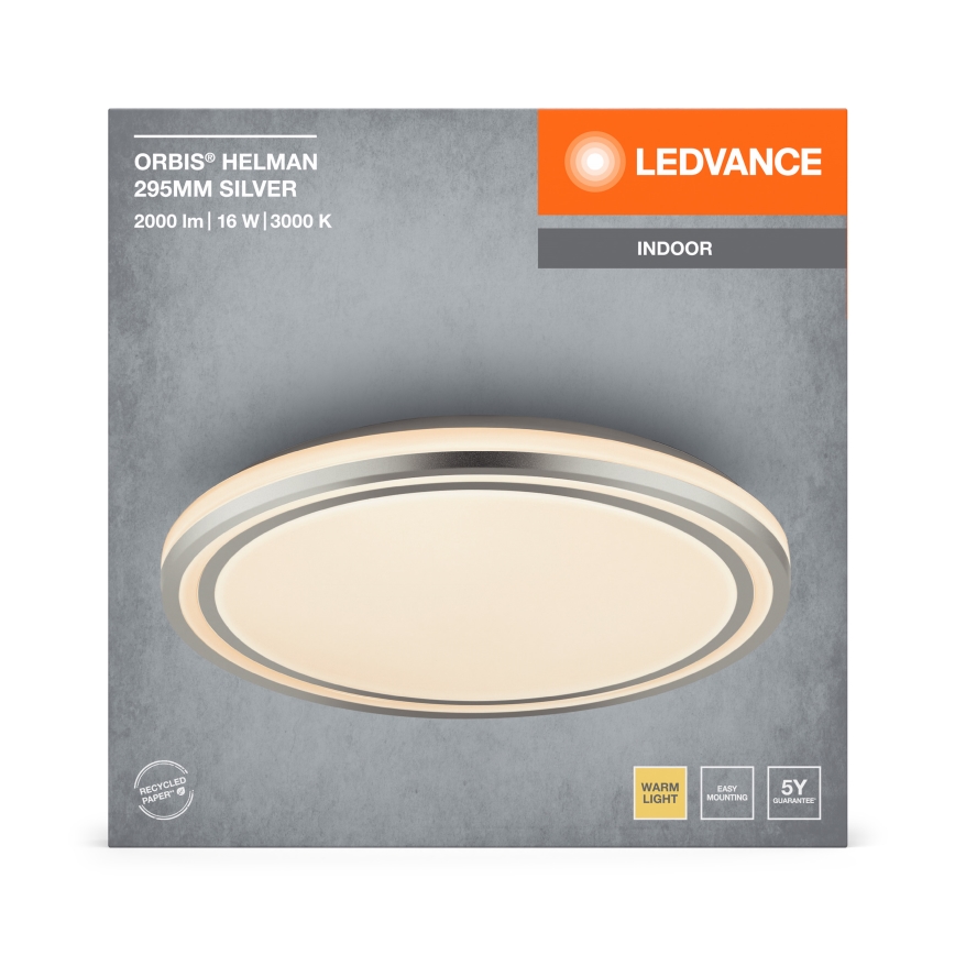 Ledvance - Plafón LED ORBIS HELMAN LED/16W/230V diá. 29,5 cm plata
