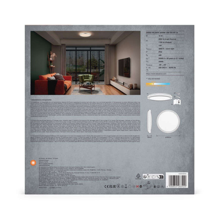 Ledvance - Plafón LED ORBIS HELMAN LED/16W/230V diá. 29,5 cm plata