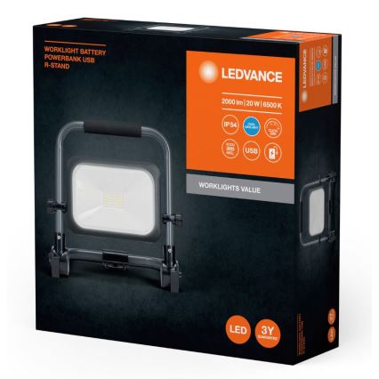 Ledvance - Proyector LED recargable y regulable para exteriores WORKLIGHT BATTERY LED/20W/5V IP54