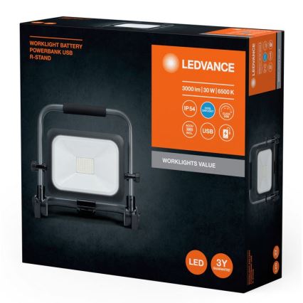 Ledvance - Proyector LED recargable y regulable para exterior WORKLIGHT BATTERY LED/30W/5V IP54