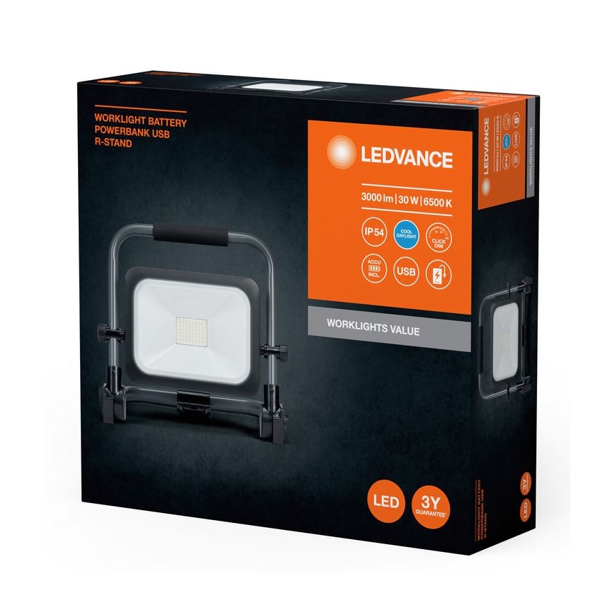 Ledvance - Proyector LED recargable y regulable para exterior WORKLIGHT BATTERY LED/30W/5V IP54
