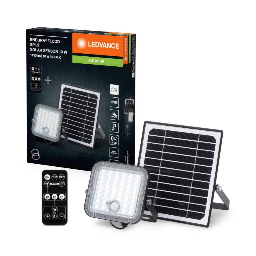 Ledvance - Proyector solar LED regulable con sensor FLOOD SPLIT LED/10W/7,4V IP65 + mando a distancia