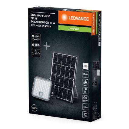 Ledvance - Proyector solar LED regulable con sensor FLOOD SPLIT LED/30W/6,4V IP65 + mando a distancia