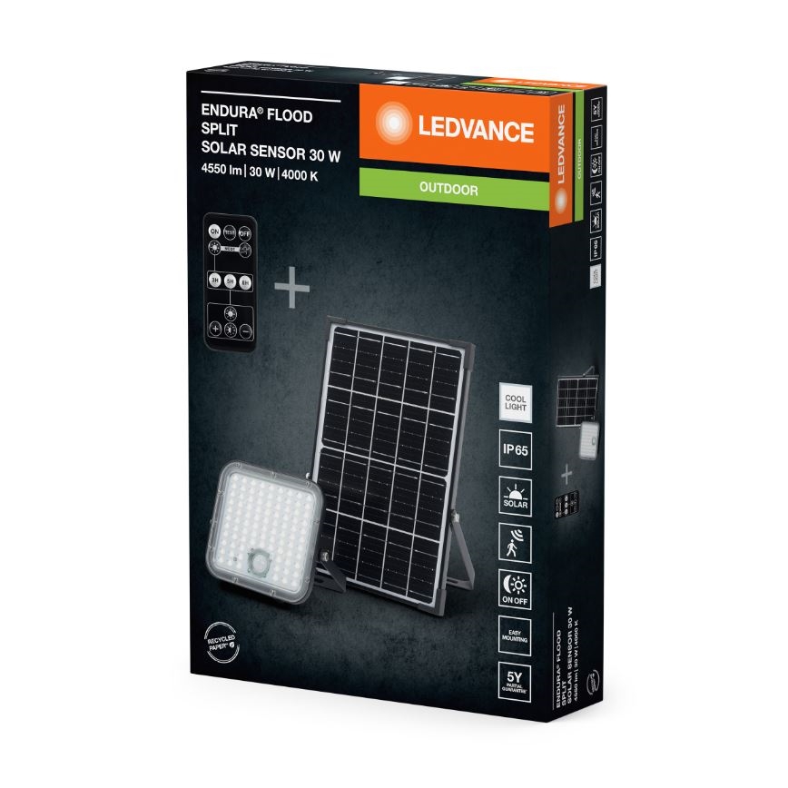 Ledvance - Proyector solar LED regulable con sensor FLOOD SPLIT LED/30W/6,4V IP65 + mando a distancia