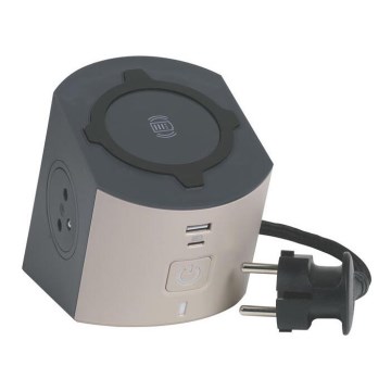 Legrand 049402 - Regleta de enchufes con interruptor 2Z Tipo E + USB-A + USB-C y cargador inalámbrico 10W 2m marrón