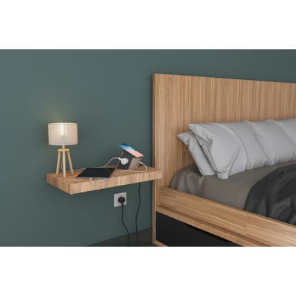 Legrand 049402 - Regleta de enchufes con interruptor 2Z Tipo E + USB-A + USB-C y cargador inalámbrico 10W 2m marrón