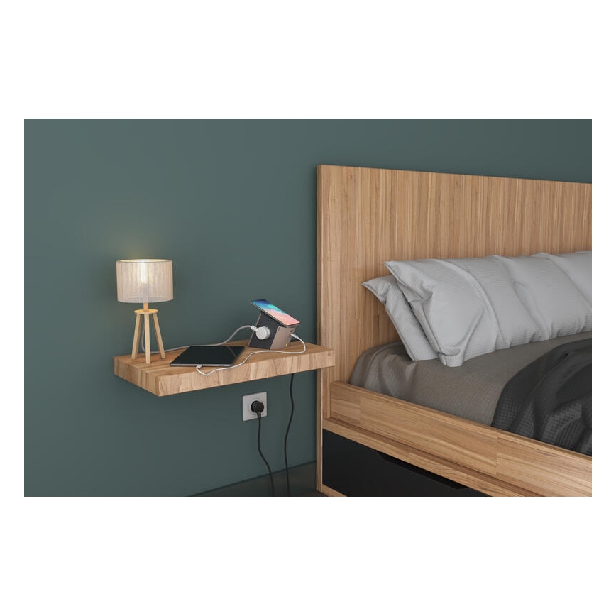 Legrand 049402 - Regleta de enchufes con interruptor 2Z Tipo E + USB-A + USB-C y cargador inalámbrico 10W 2m marrón