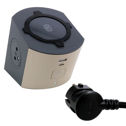 Legrand 049402 - Regleta de enchufes con interruptor 2Z Tipo E + USB-A + USB-C y cargador inalámbrico 10W 2m marrón