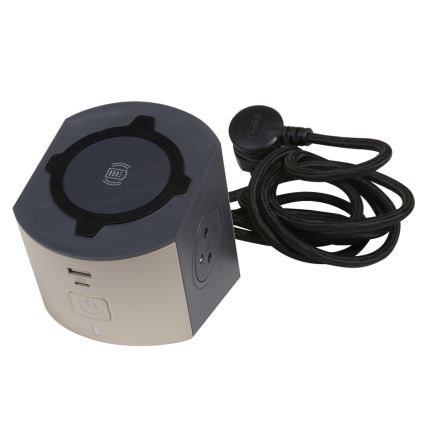 Legrand 049402 - Regleta de enchufes con interruptor 2Z Tipo E + USB-A + USB-C y cargador inalámbrico 10W 2m marrón