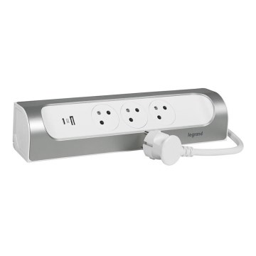 Legrand 049406 - Cable de extensión 3Z Tipo E + USB-A + USB-C 1m plata/blanco