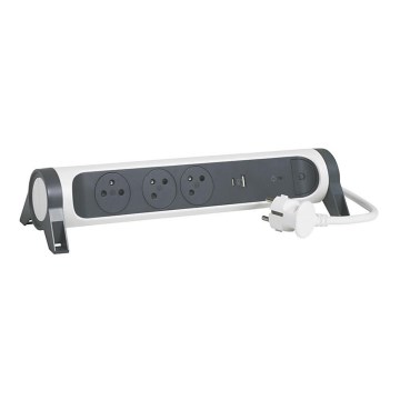 Legrand 049416 - Cable de extensión con interruptor 3Z Tipo E + USB-A + USB-C 1,5m