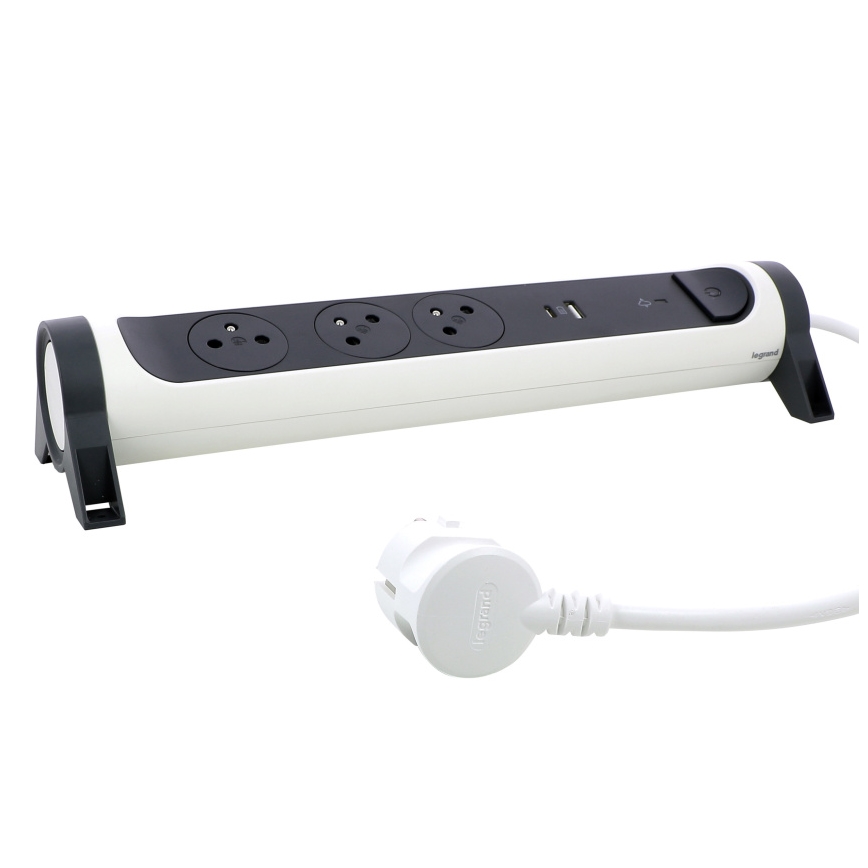 Legrand 049416 - Cable de extensión con interruptor 3Z Tipo E + USB-A + USB-C 1,5m