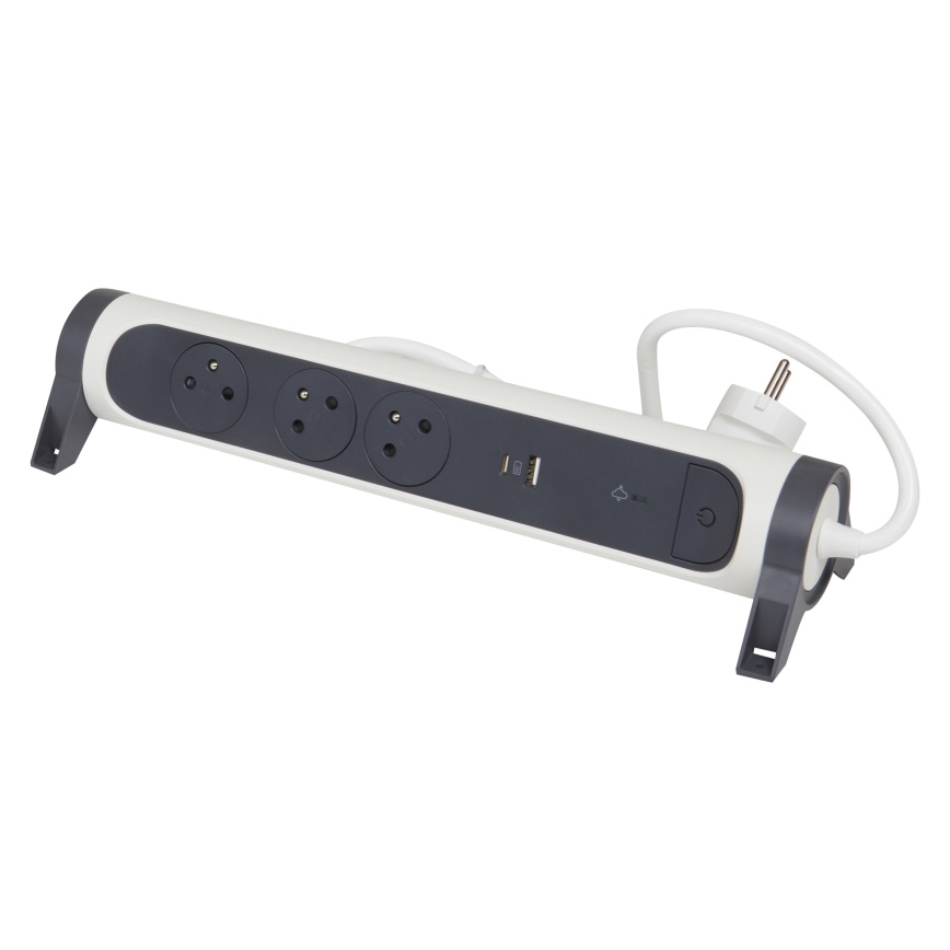 Legrand 049416 - Cable de extensión con interruptor 3Z Tipo E + USB-A + USB-C 1,5m