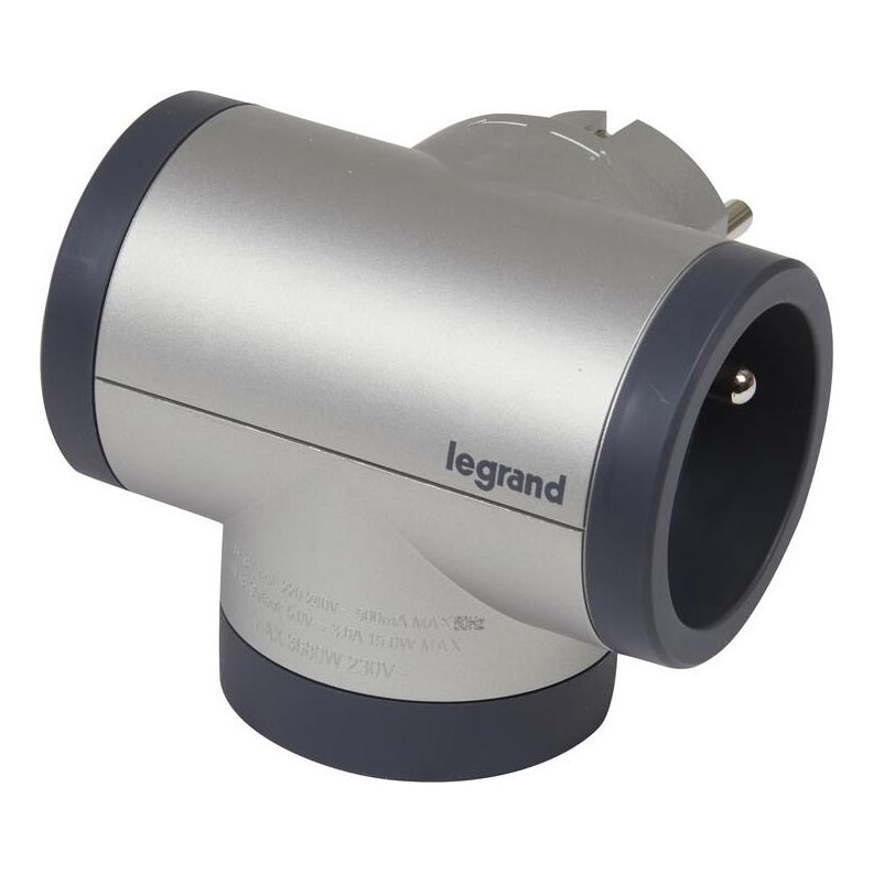 Legrand 049439 - Adaptador Giratorio 2PT + USB-A + USB-C plata/negro