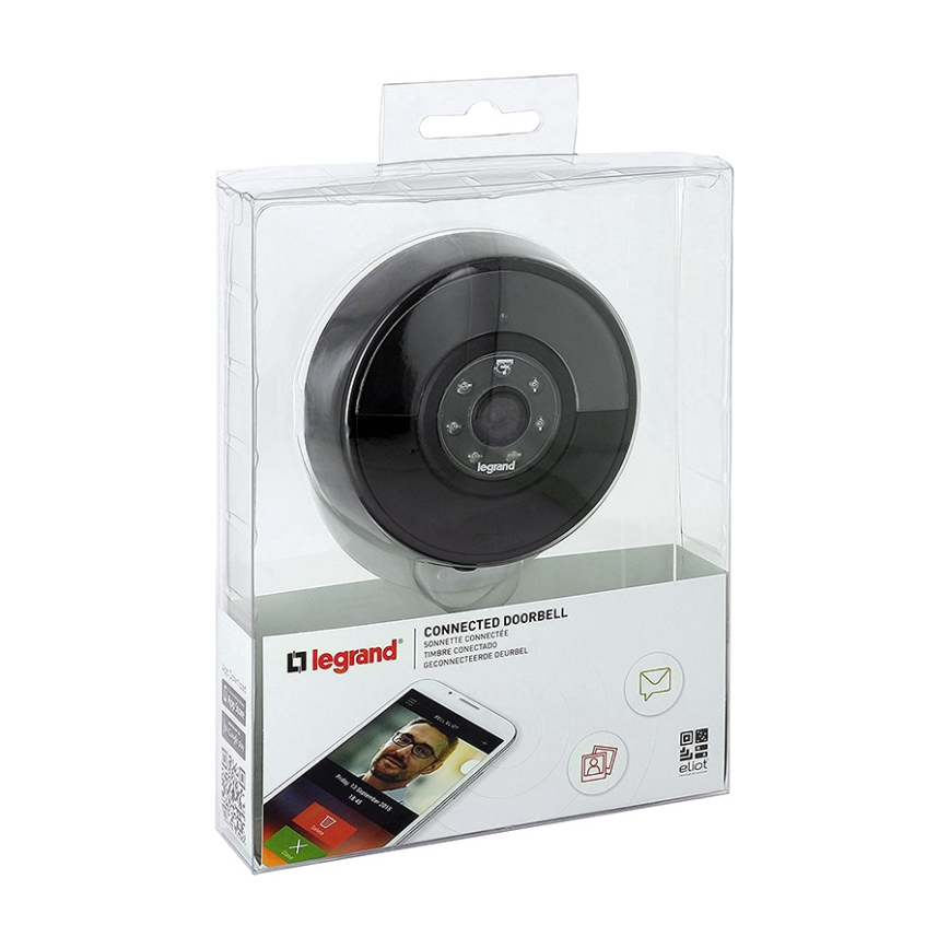 Legrand 94231 - Timbre inalámbrico + WIFI cámara ELIOT negro IP44