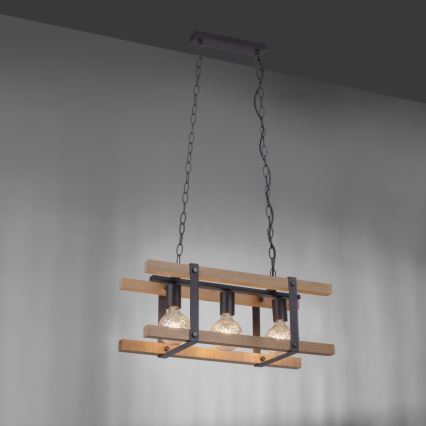 Leuchten Direkt 15683-79 - Lámpara colgante con cadena EDITH 3xE27/60W/230V pino