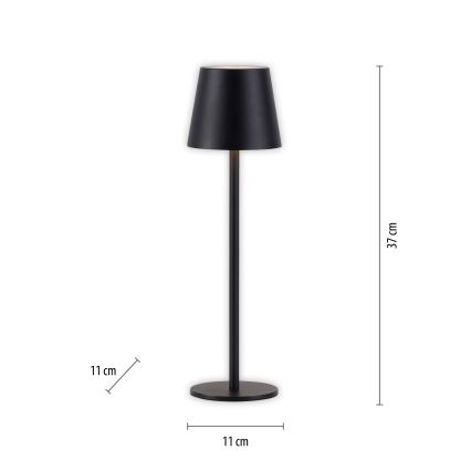 Leuchten Direkt 19250-18 - LED Lámpara de mesa recargable y regulable para exteriores EURIA LED/3W/5V 2600 mAh IP54 negro