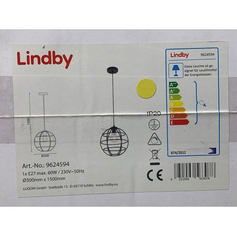 Lindby - Lámpara colgante BEKIRA 1xE27/60W/230V