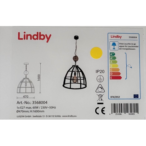 Lindby - Lámpara colgante con cadena MAXIMILIA 1xE27/60W/230V