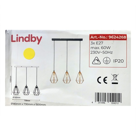 Lindby - Lámpara colgante ELDA 3xE27/60W/230V