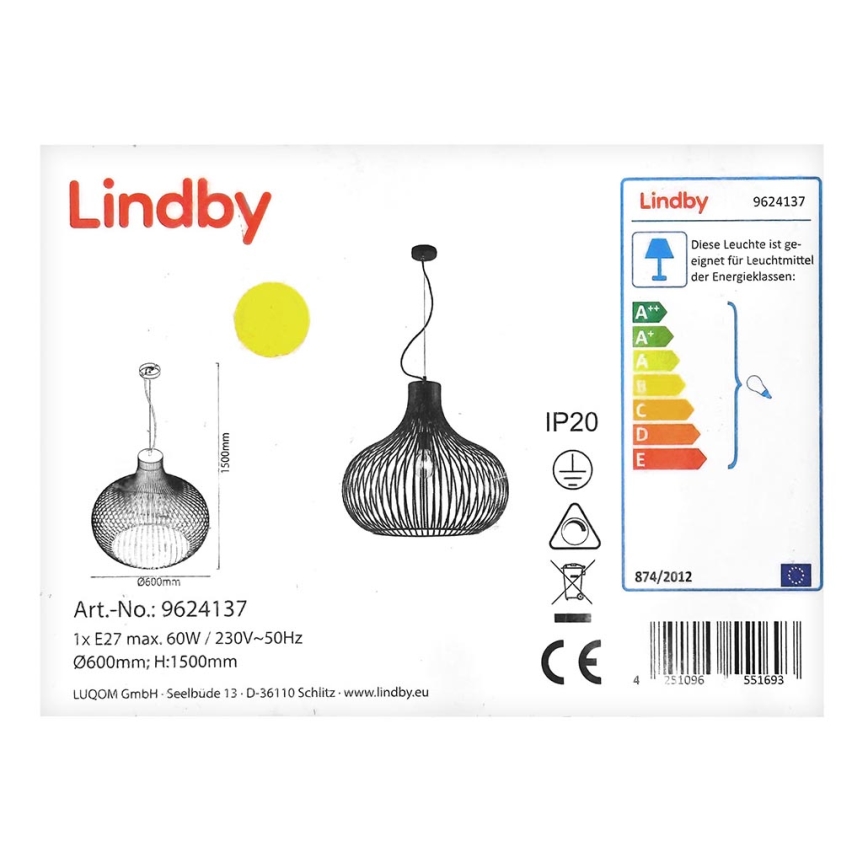 Lindby - Lámpara colgante FRANCES 1xE27/60W/230V