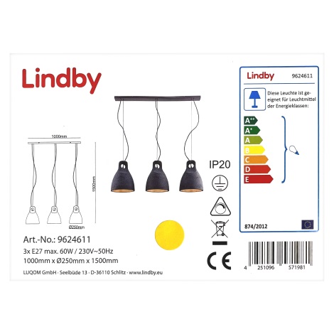 Lindby - Lámpara colgante IBU 3xE27/60W/230V
