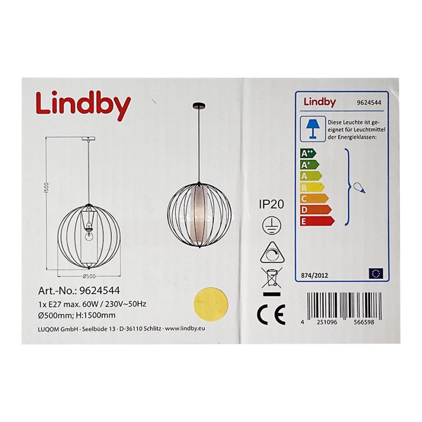 Lindby - Lámpara colgante KORIKO 1xE27/60W/230V