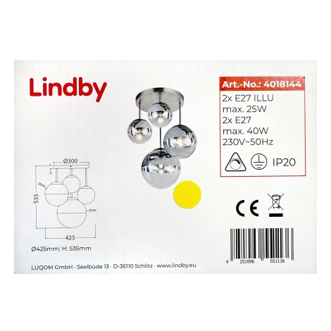 Lindby - Lámpara colgante RAVENA 2xE27/40W/230V + 2xE27/25W