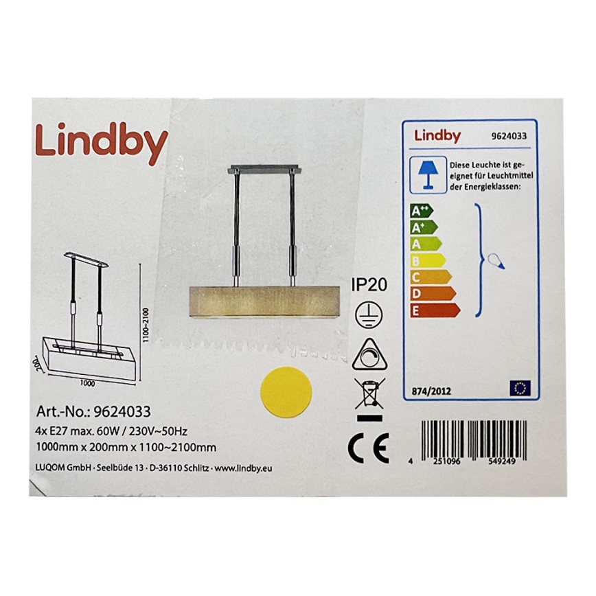 Lindby - Lámpara colgante regulable MARIAT 4xE27/60W/230V