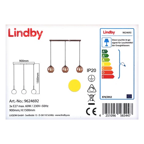 Lindby - Lámpara colgante SOFIAN 3xE27/60W/230V