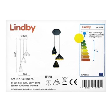 Lindby - Lámpara de araña con cable 3xE27/60W/230V