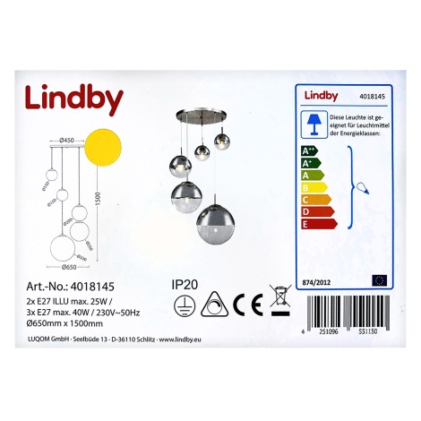 Lindby - Lámpara de araña en cadena RAVENA 3xE27/40W/230V + 2xE27/25W/230V