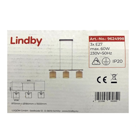 Lindby - Lámpara de araña en cadena ZALIA 3xE27/60W/230V