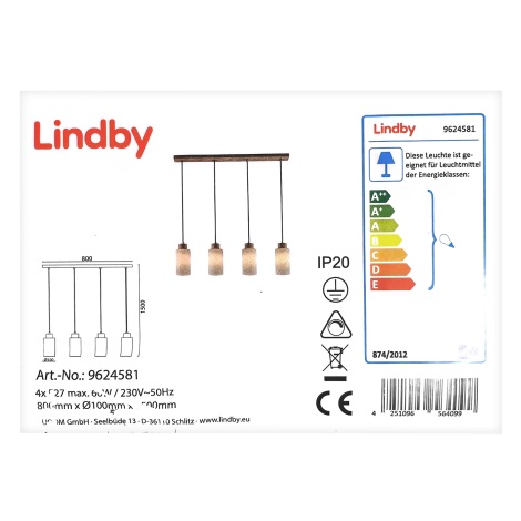 Lindby - Lámpara de araña NICUS 4xE27/60W/230V