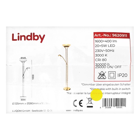 Lindby - Lámpara de pie LED regulable YVETA LED/20W/230V + LED/5W/230V