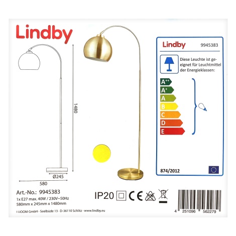 Lindby - Lámpara de pie MOISIA 1xE27/40W/230V