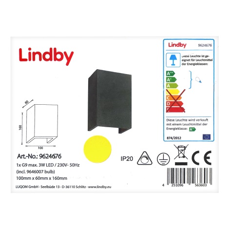 Lindby - LED Aplique ALBIN 1xG9/3W/230V