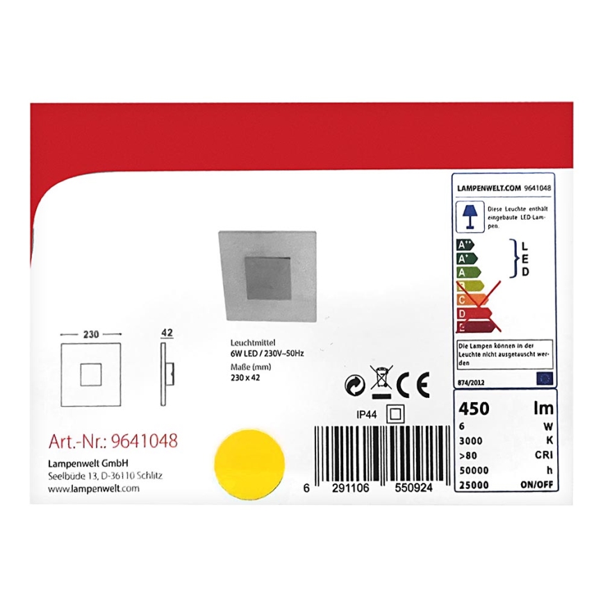 Lindby - Plafón LED TARJA LED/6W/230V IP44