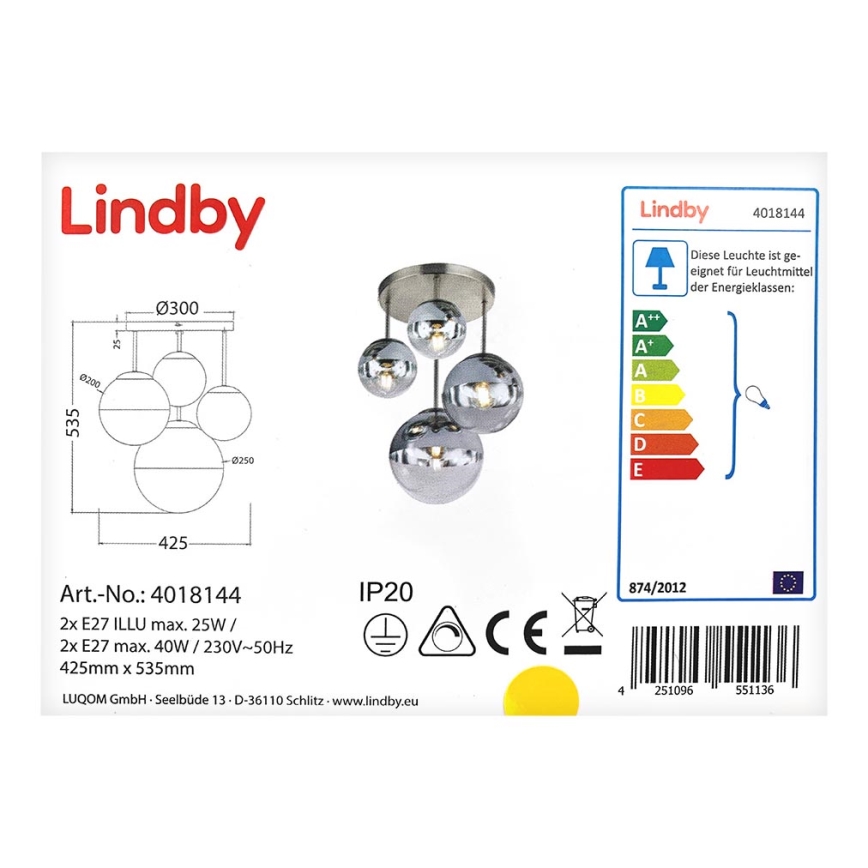 Lindby - Plafón RAVENA 2xE27/40W/230V + 2xE27/25W/230V