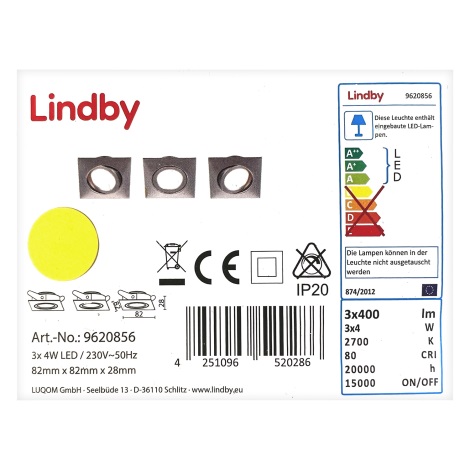 Lindby - SET 3x Lámpara empotrable LED ANDREJ LED/4W/230V