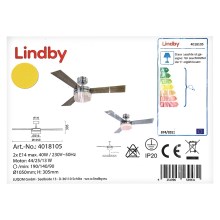 Lindby - Ventilador de techo ALVIN 2xE14/40W/230V + control remoto