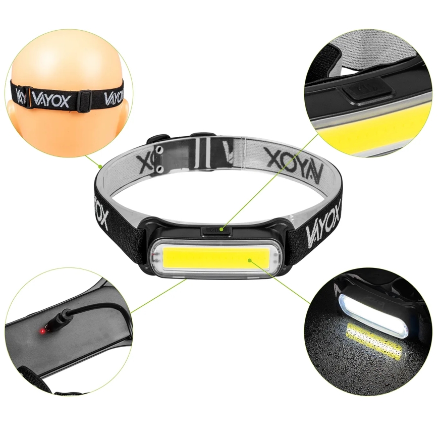 Linterna frontal LED recargable regulable LED/5V IPX4 300 brillante 1200 mAh