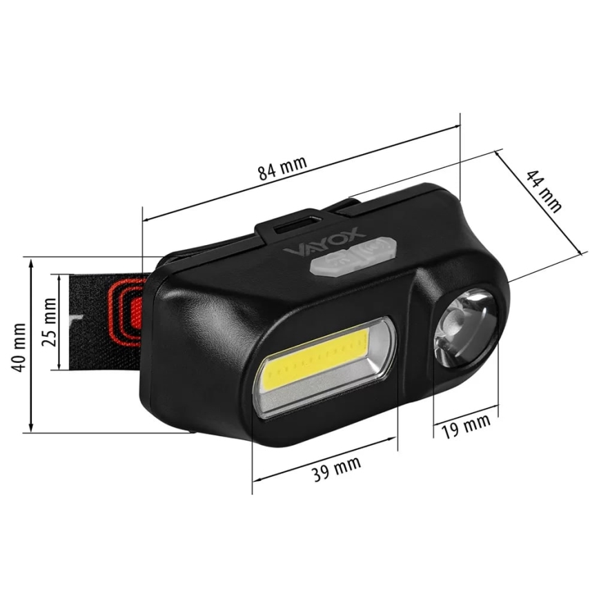 Linterna frontal LED recargable y regulable 2xLED/5V IP44 210 brillante 2000 mAh