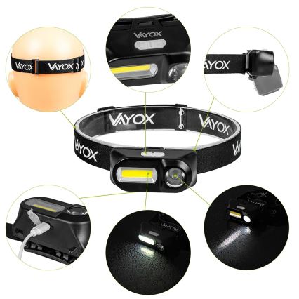 Linterna frontal LED recargable y regulable 2xLED/5V IPX4 250 brillante 2000 mAh