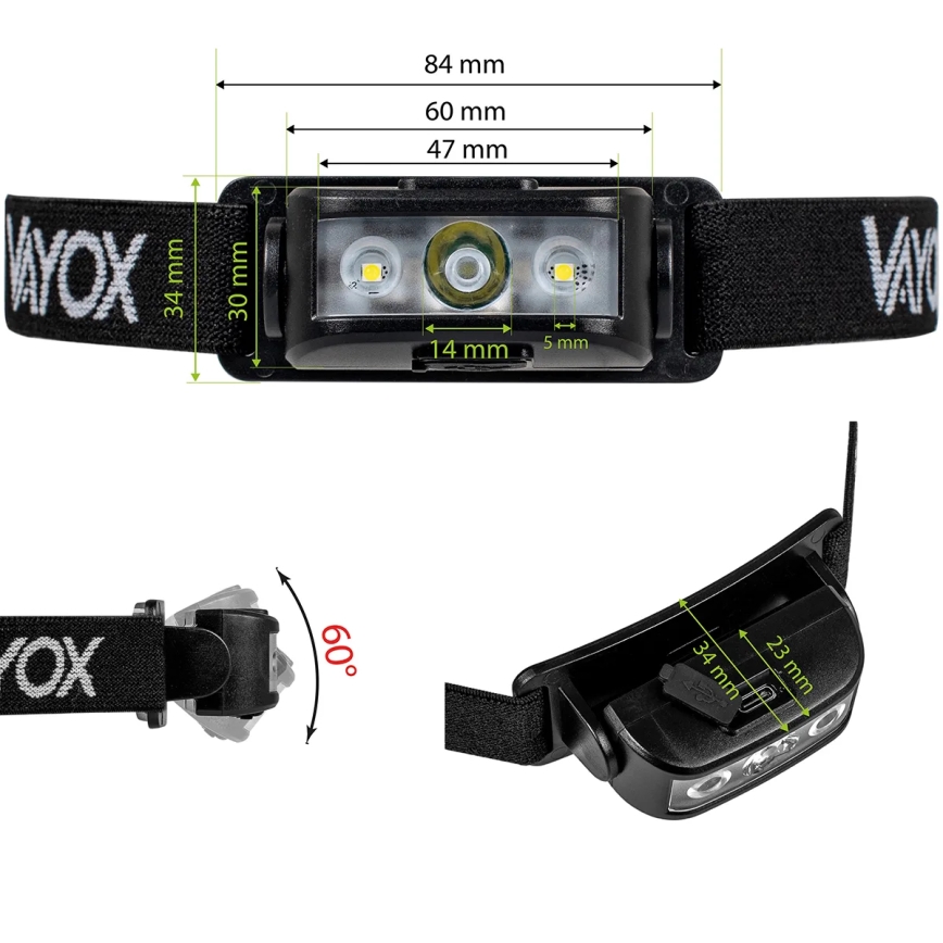 Linterna frontal LED recargable y regulable 3xLED/5V IPX4 100 brillante 1200 mAh